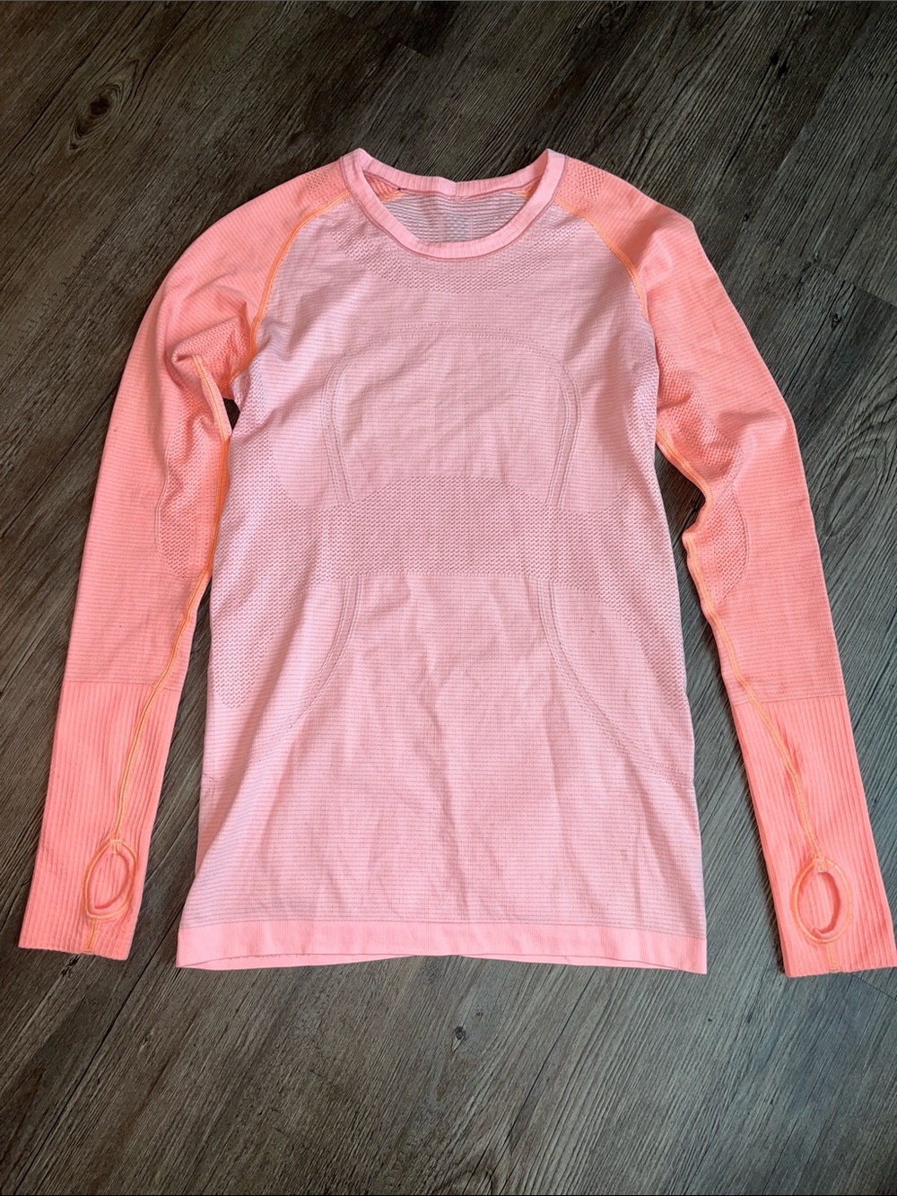 LULULEMON Long-Sleeve Athletic Top in Light Pink and Coral